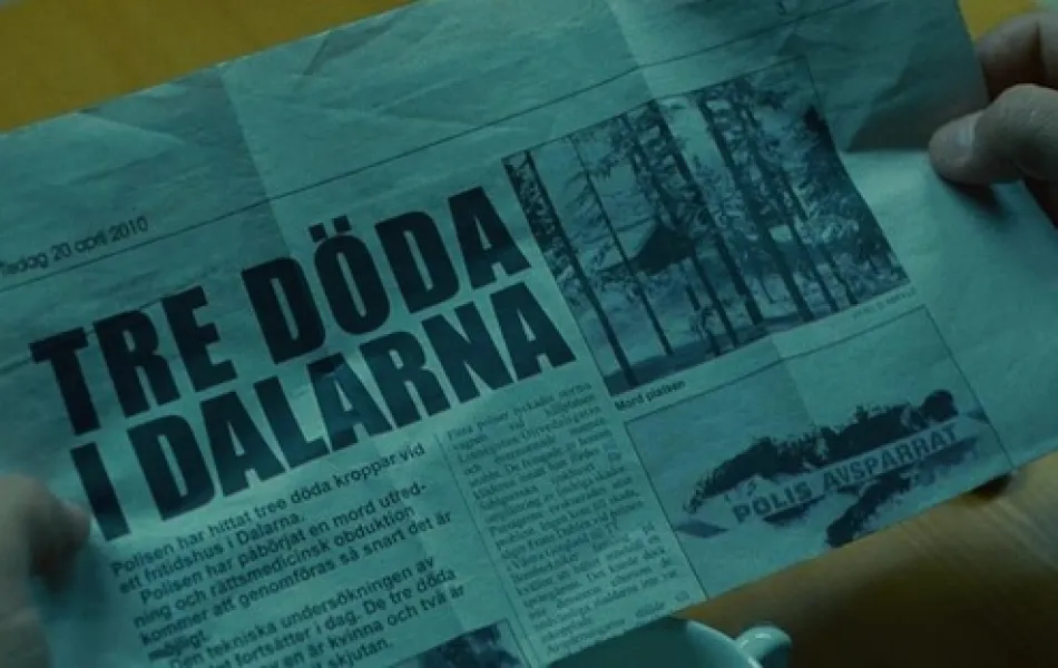 Bild från en svensk tidning med texten "Tre döda i Dalarna"