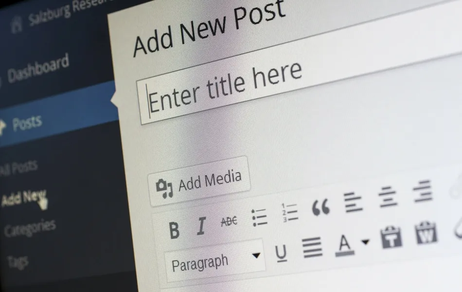 Skärmbild från Wordpress med texten "Add new post"