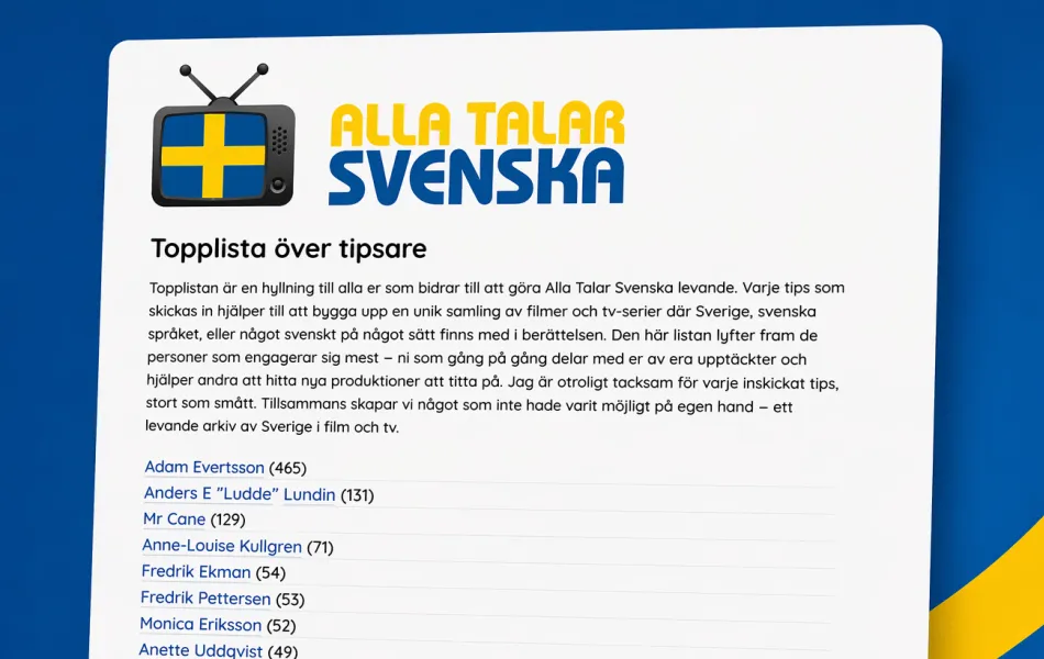 En bild på topplistan på Alla Talar Svenska, en topplista med olika namn