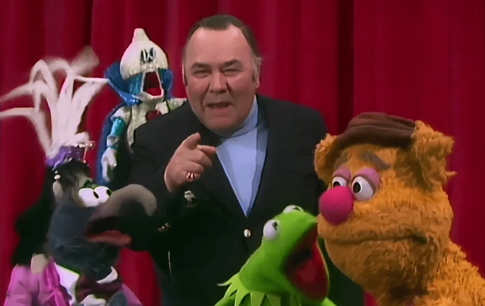 Bild från tv-serien "Mupparna" med avsnittet där Jonathan Winters är gäst