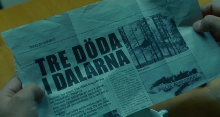 Bild från en svensk tidning med texten "Tre döda i Dalarna"