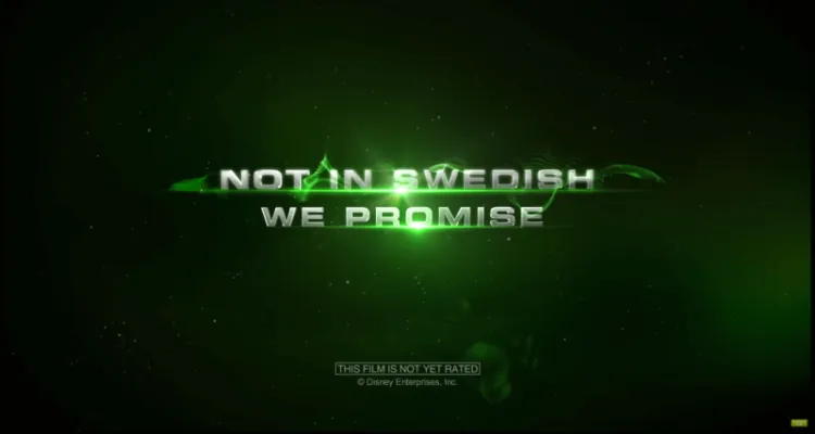 Grön text "Not in Swedish, we promise" på svart bakgrund