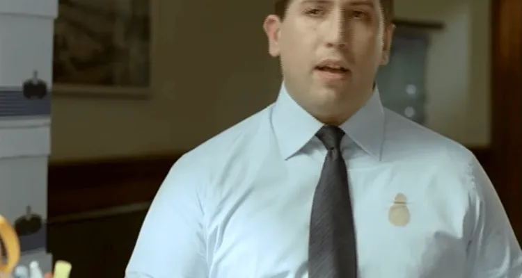 Skärmdump från en reklamfilm, en man med en skjorta med en fläck på
