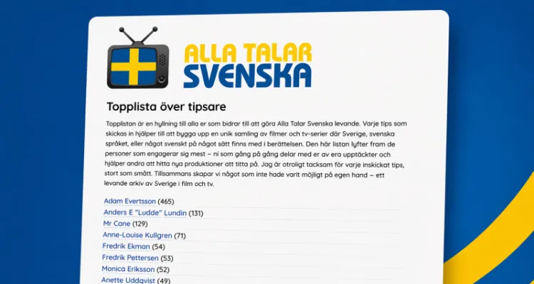 En bild på topplistan på Alla Talar Svenska, en topplista med olika namn