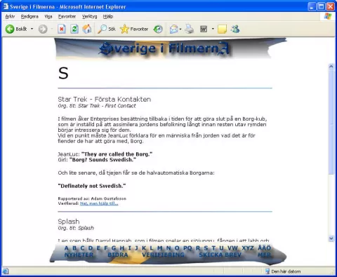 Skärmdump från webbplatsen SviF, 1997.