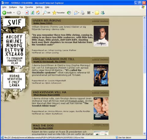 Skärmdump från webbplatsen SviF, cirka 2000.
